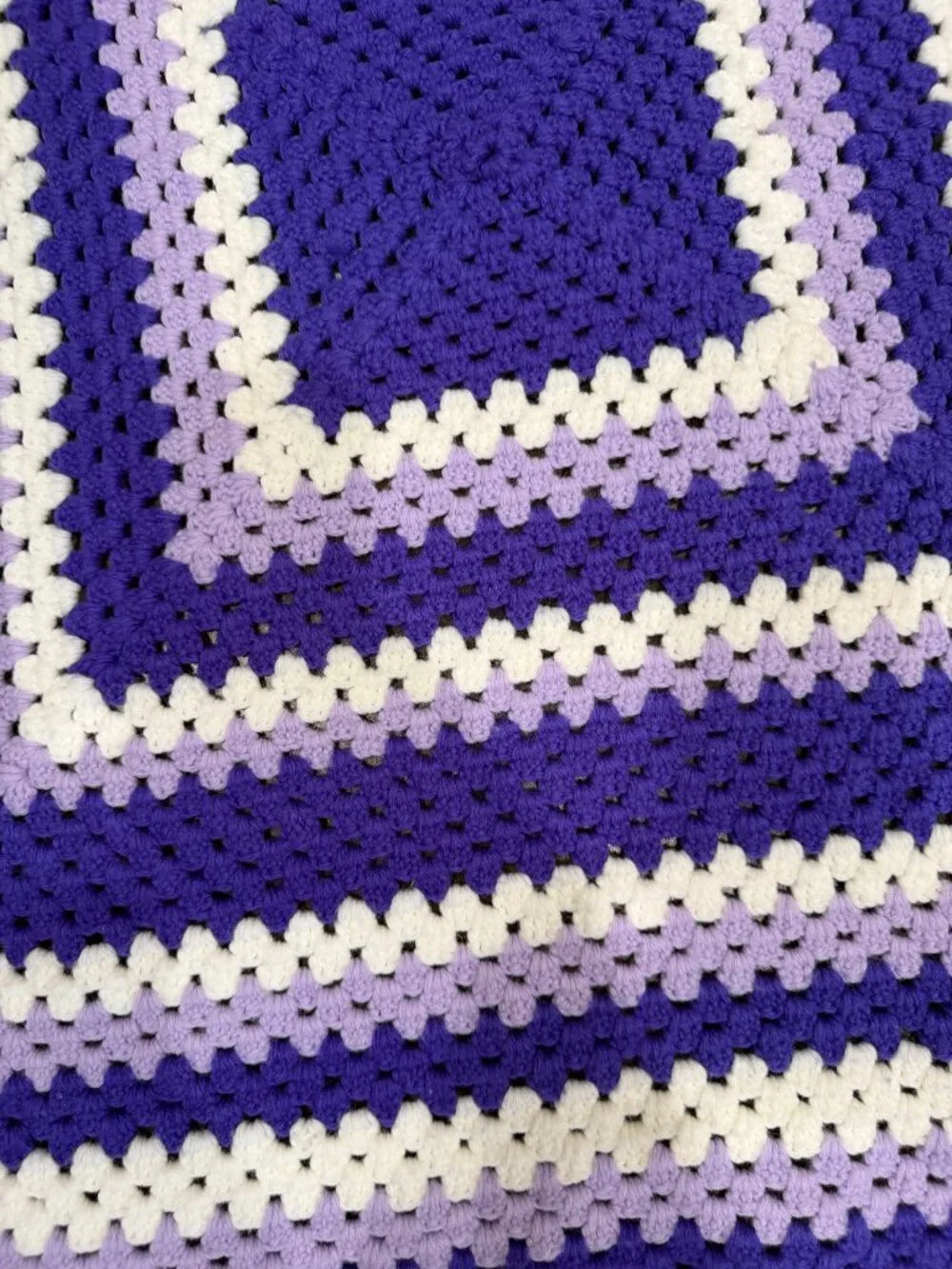 Vintage Handmade Crochet Crocheted Baby Blanket Approximately 4 ft square Purple